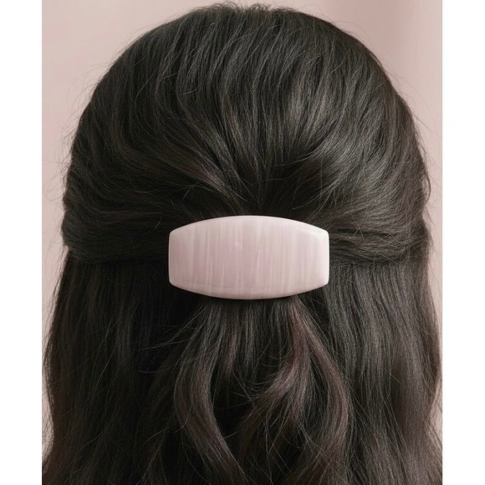 Vintage Mauritius Blush Pink Grey Linear Streaks Rectangle Hair Clip Barrette